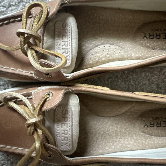 Sperry Angelfish Top Sider Metallic Leather & Linen Tan Boat Shoes Womens 6 - Picture 12 of 13